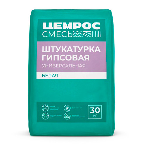 Штукатурка гипсовая универсальная белая ЦЕМРОС, 30 кг