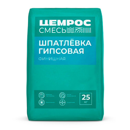Шпатлёвка гипсовая финишная белая ЦЕМРОС, 25 кг