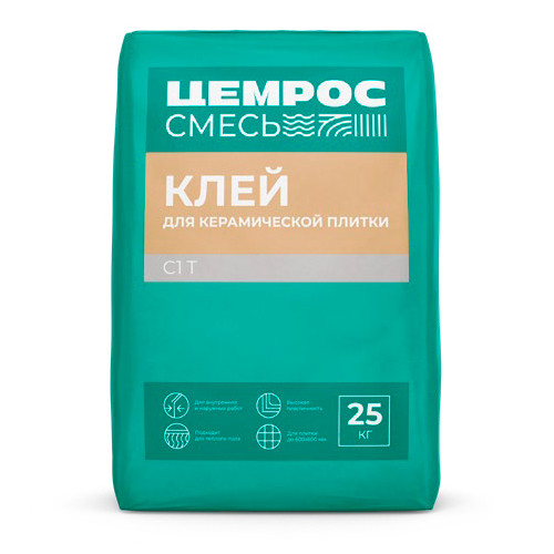 Клей для керамической плитки С1Т ЦЕМРОС, 25 кг