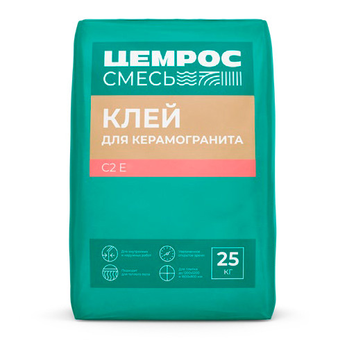 Клей для керамогранита С2Е ЦЕМРОС, 25 кг